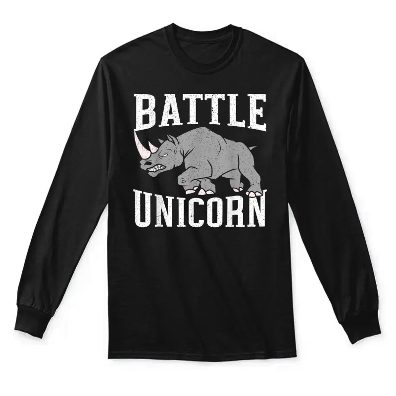 Battle Unicorn Rhinocerus Wildlife Animal Herbivore Rhino Unisex Long Sleeve T-Shirt