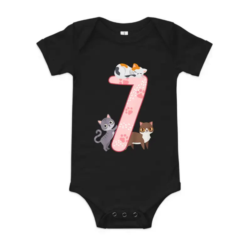 Kids 7Th Birthday Girl Cats Outfit 7 Years Old Baby Onesie
