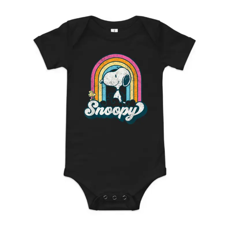 Peanuts - Snoopy Woodstock Retro Rainbow Cloud Baby Onesie