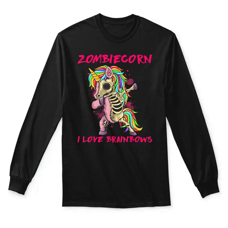 Zombiecorn I Love Brainbows Zombie Halloween Unicorn Lovers Unisex Long Sleeve T-Shirt