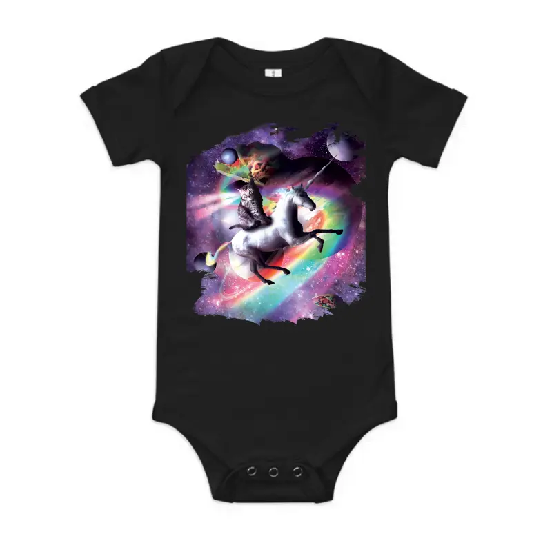 Space Cat Riding Unicorn - Laser, Tacos And Rainbow Baby Onesie