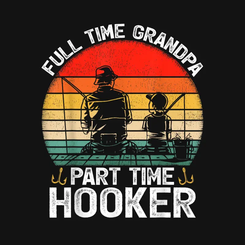 Retro Full Time Grandpa Part Time Hooker Fathers Day Fishing Youth Staple T-Shirt