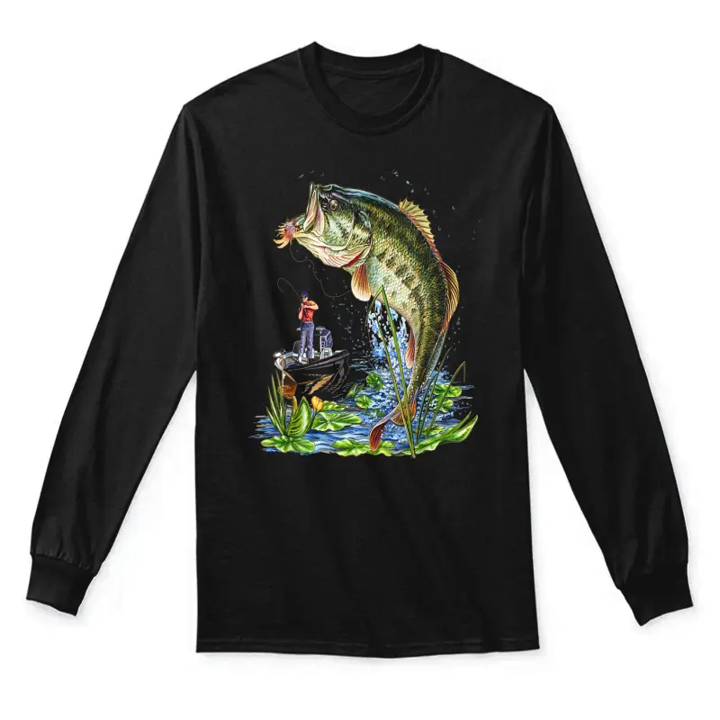 Fishing Graphic Large Mouth Bass Fish Unisex Long Sleeve T-Shirt