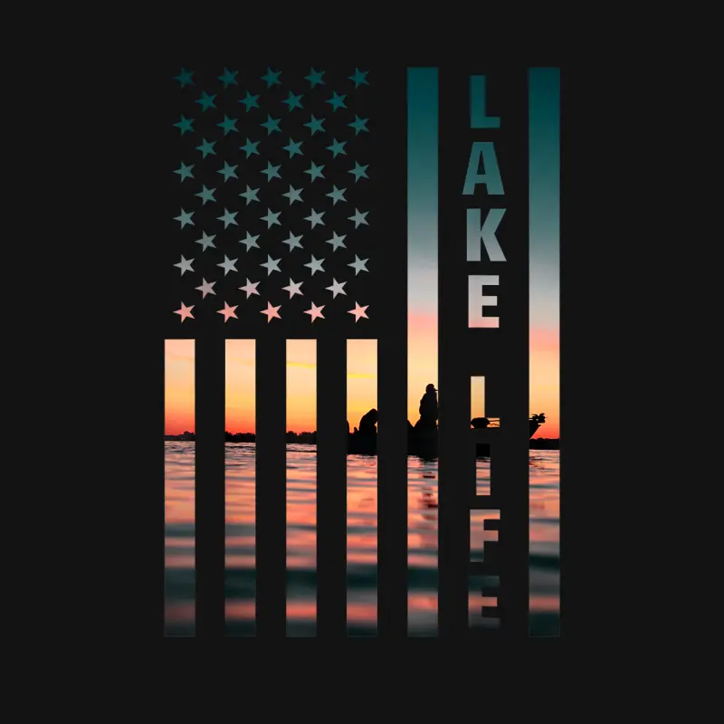 Lake Life Fisherman Sunset American Flag Bass Fishing Boat Unisex Long Sleeve T-Shirt