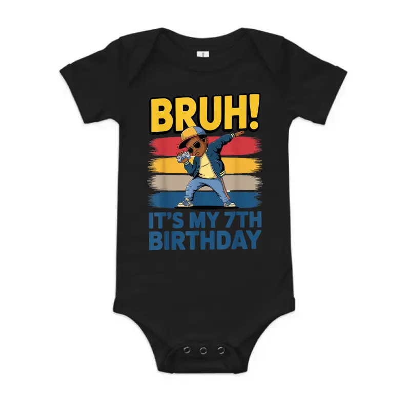 7 Year Old Birthday Dabbing Boy Bruh It's My 7Th Birthday Baby Onesie
