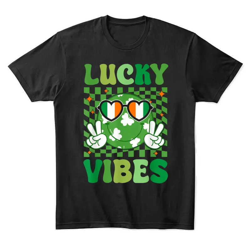 Retro Groovy St Patricks Day Lucky Vibes Hippie Smile Face Unisex Staple T-Shirt