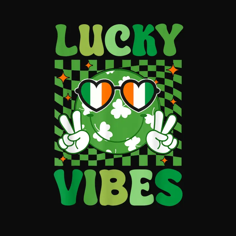 Retro Groovy St Patricks Day Lucky Vibes Hippie Smile Face Unisex Staple T-Shirt