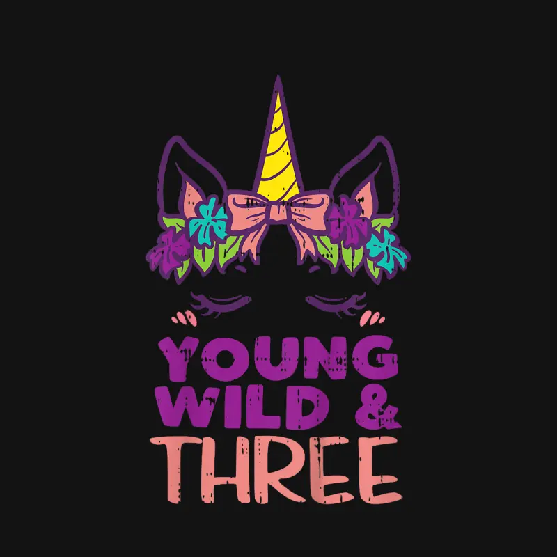 Kids Unicorn Young Wild Three 3 Year Old 3Rd Birthday Girls Gift Unisex Long Sleeve T-Shirt