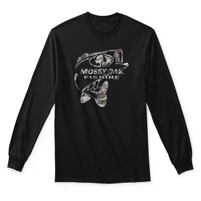 Mossy Oak Fishing Bass Open Water Classic Grey Logo Unisex Long Sleeve T-Shirt