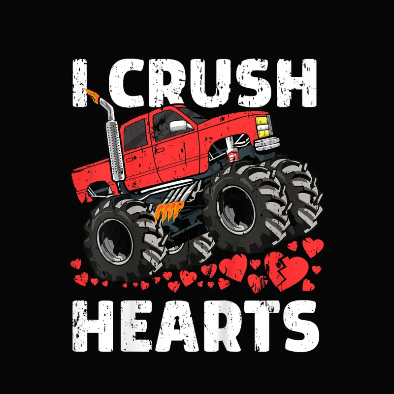 Valentines Day Monster Truck Boys Toddler I Crush Hearts Toddler Staple T-Shirt