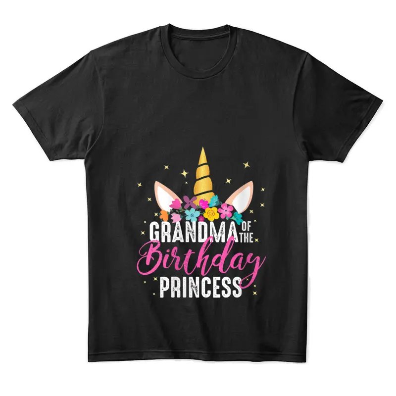 Womens Grandma Of The Birthday Princess Gifts Unicorn Birthday Unisex Staple T-Shirt