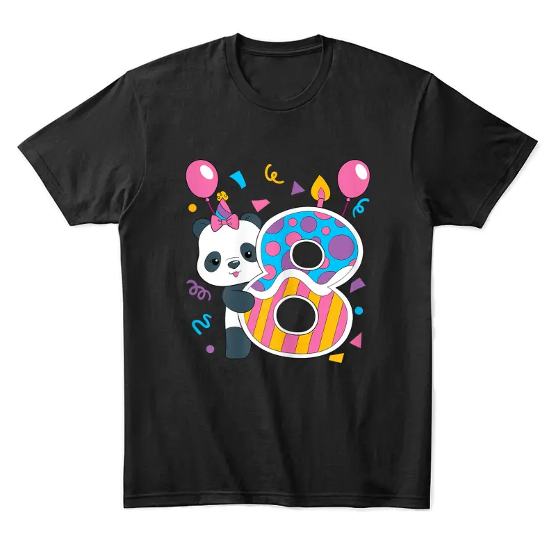 Panda 8 Year Old Children's Birthday Party Unisex Staple T-Shirt