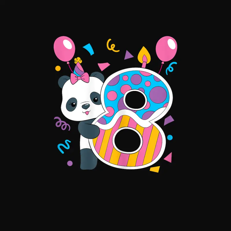 Panda 8 Year Old Children's Birthday Party Unisex Staple T-Shirt