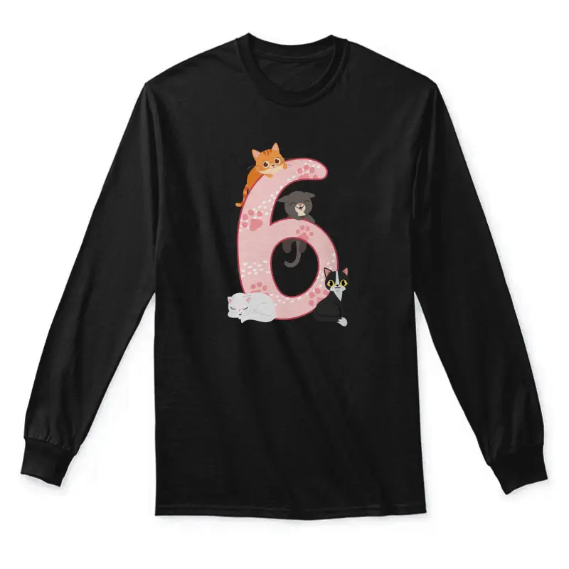 6Th Birthday Girl Cats Outfit 6 Years Old Unisex Long Sleeve T-Shirt