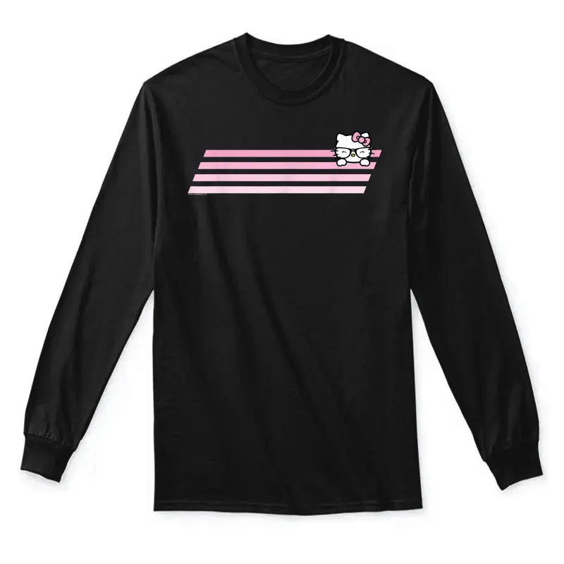 Hello Kitty Nerd Glasses Retro Stripe Tee Shirt Unisex Long Sleeve T-Shirt
