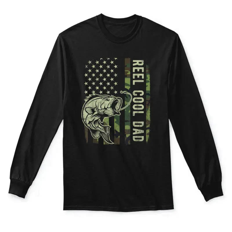 Reel Cool Dad Camouflage American Flag Father's Day Unisex Long Sleeve T-Shirt