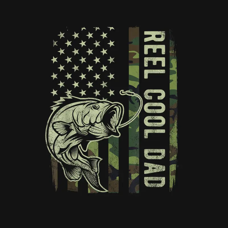 Reel Cool Dad Camouflage American Flag Father's Day Unisex Long Sleeve T-Shirt