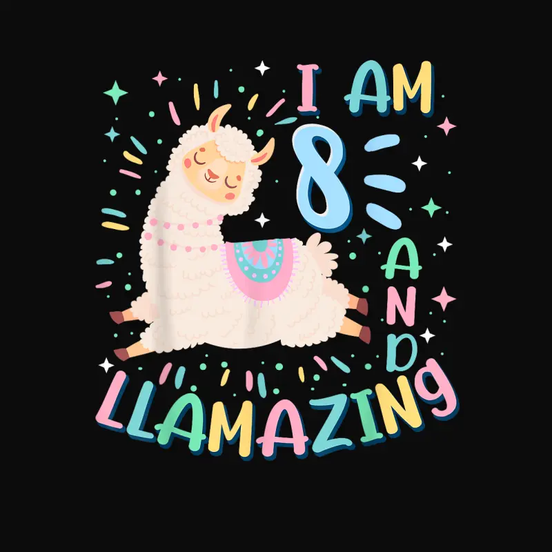 8Th Birthday I Am 8 Years Old And Llamazing Llama Girl Teens Unisex Staple T-Shirt