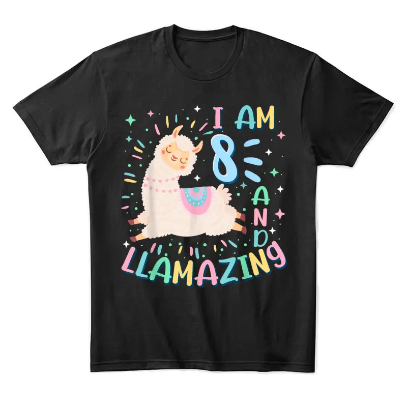 8Th Birthday I Am 8 Years Old And Llamazing Llama Girl Teens Unisex Staple T-Shirt