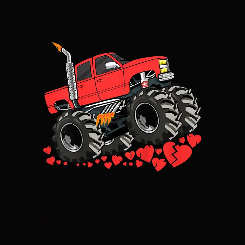 Kids Valentines Day Monster Truck Boys Toddler Toddler Staple T-Shirt