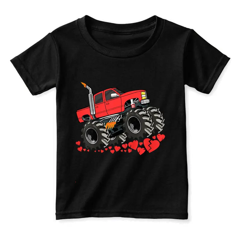 Kids Valentines Day Monster Truck Boys Toddler Toddler Staple T-Shirt