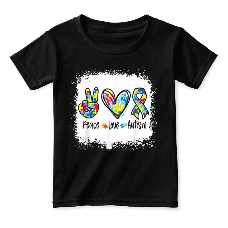 Autism Awareness Peace Love Autism In April We Wear Blue Toddler Staple T-Shirt