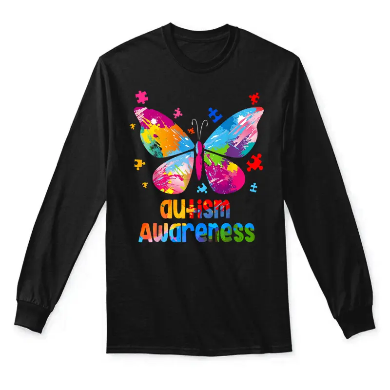 Autism Awareness Colorful Butterfly Puzzle Unisex Long Sleeve T-Shirt