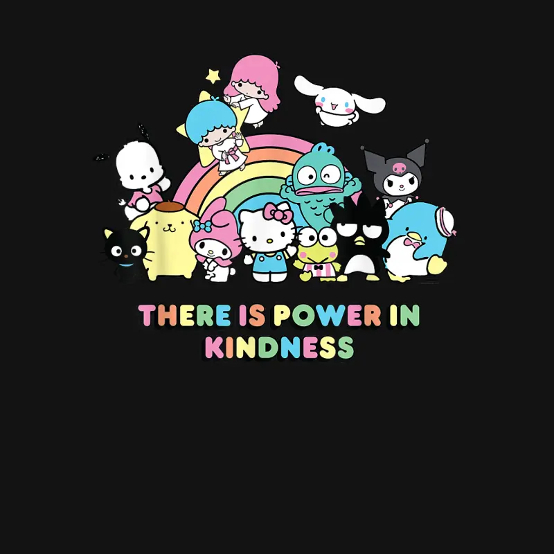 Sanrio Hello Kitty & Friends Power In Kindness Black Classic Fit , Crew Neck, Short Sleeve Youth Staple T-Shirt