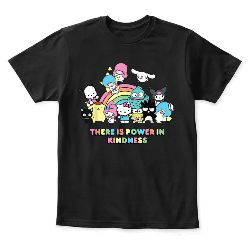 Sanrio Hello Kitty & Friends Power In Kindness Black Classic Fit , Crew Neck, Short Sleeve Youth Staple T-Shirt