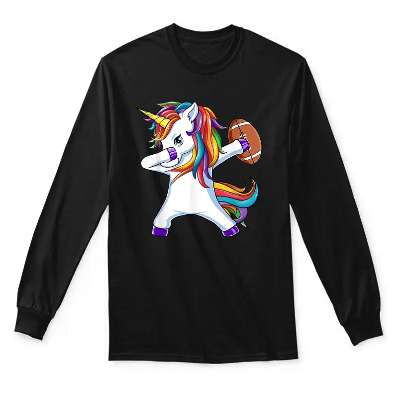 Funny Dabbing Unicorn American Football Gift For Girls Women Unisex Long Sleeve T-Shirt