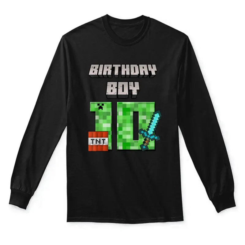 10Th Birthday Video Gamer Pixel Birthday 10 Years Old Boys Unisex Long Sleeve T-Shirt