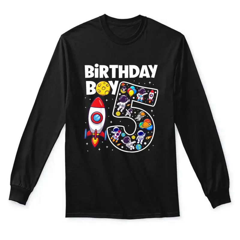 Kids 5 Year Old Astronaut Birthday Boy Outer Space 5Th Birthday Unisex Long Sleeve T-Shirt