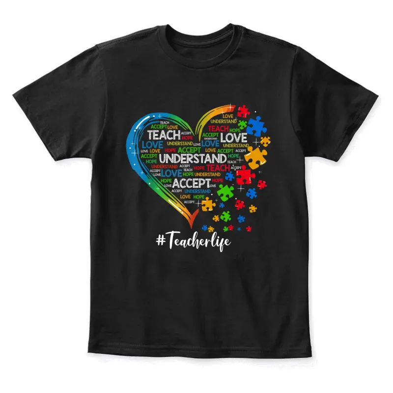 Teach Accept Understand Love Teacher Heart Autism Awareness Youth Staple T-Shirt