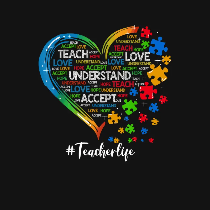Teach Accept Understand Love Teacher Heart Autism Awareness Youth Staple T-Shirt