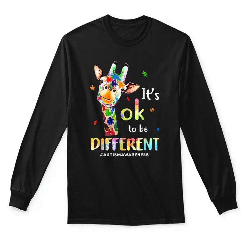 Autism Awareness Cute Giraffe Animal Its Ok To Be Different Unisex Long Sleeve T-Shirt