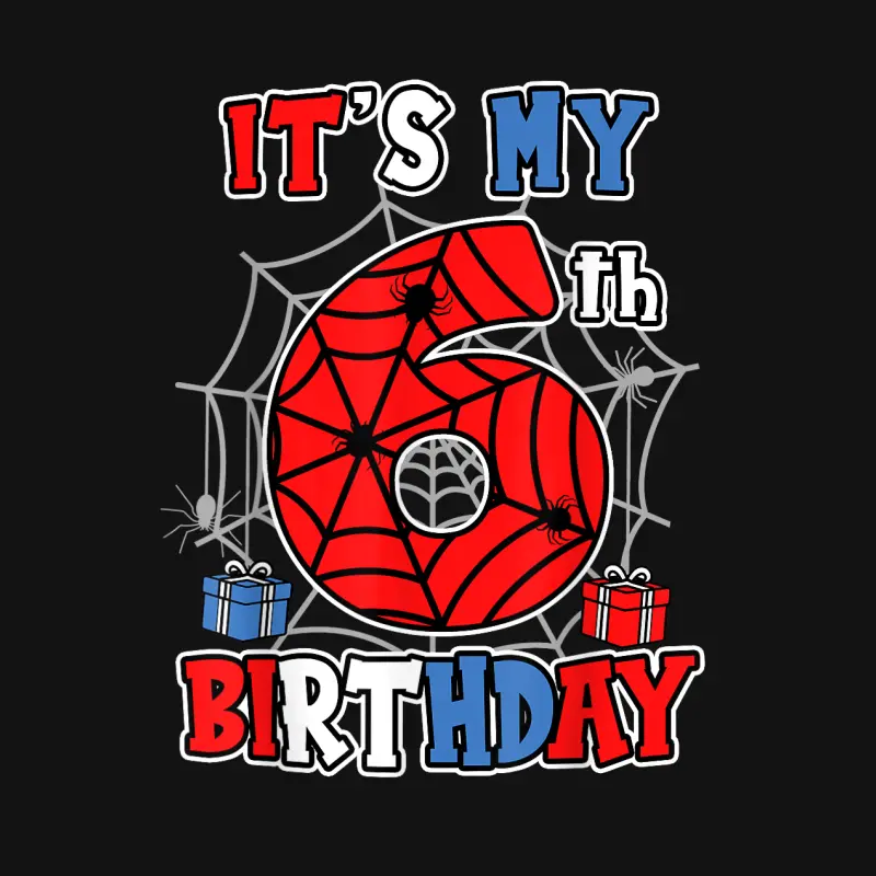 It's My 6Th Birthday Spider Theme Party 6 Year Old Boys Kids Unisex Long Sleeve T-Shirt