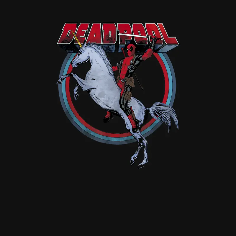 Marvel Deadpool Merc Riding A Unicorn Rainbow Circle Baby Onesie