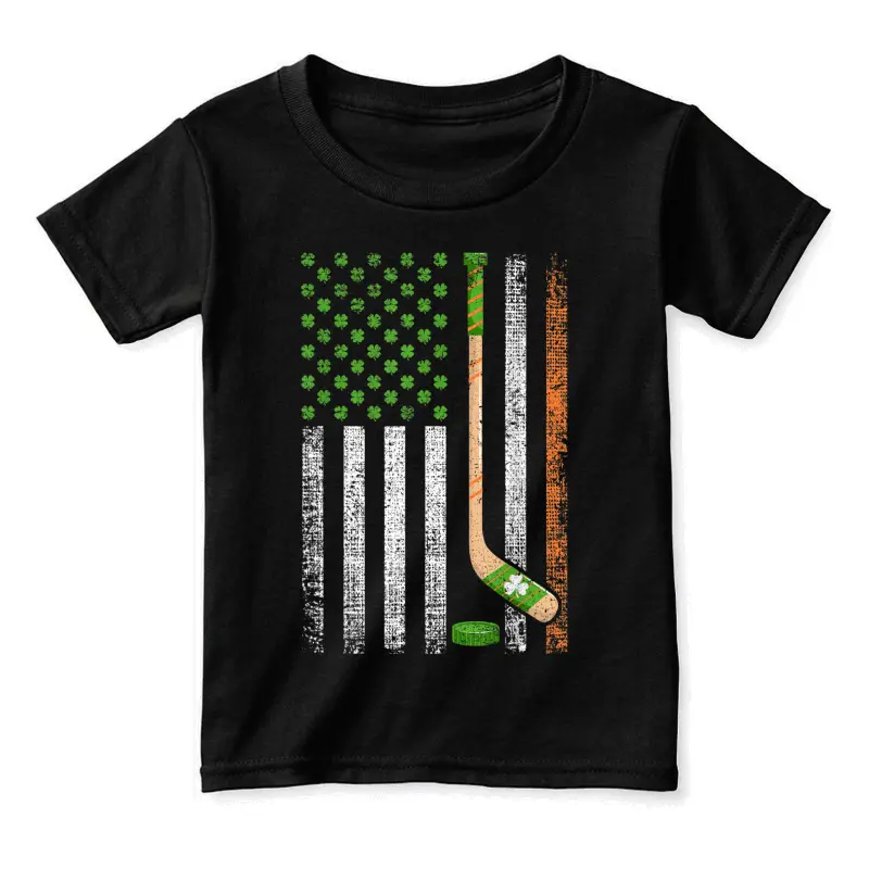 Irish Usa Flag Leprechaun Lucky Hockey St. Patrick's Day Toddler Staple T-Shirt