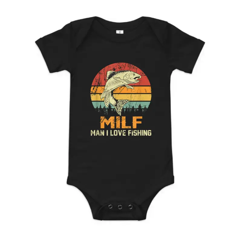 Milf: Man I Love Fishing Funny Fish Vintage Outfit Baby Onesie