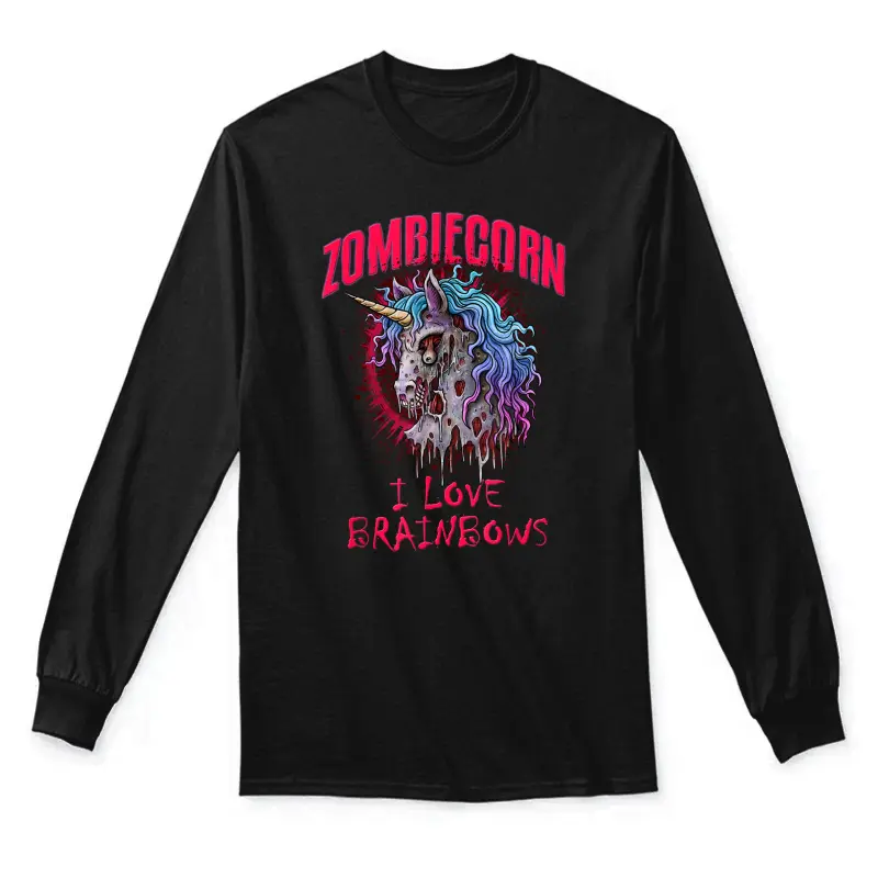 Zombie Unicorn I Love Brainbows Punk Gothic Goth Halloween Unisex Long Sleeve T-Shirt