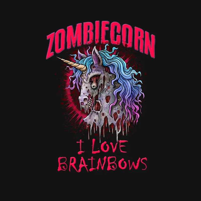 Zombie Unicorn I Love Brainbows Punk Gothic Goth Halloween Unisex Long Sleeve T-Shirt