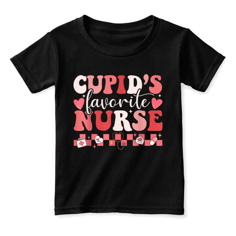 Groovy Retro Cupid's Favorite Nurse Valentine's Day Funny Toddler Staple T-Shirt