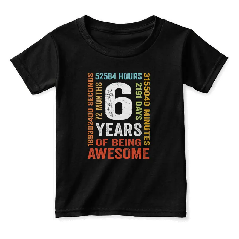 6Th Birthday 6 Years Old Vintage Retro 72 Months Boy Girl Toddler Staple T-Shirt