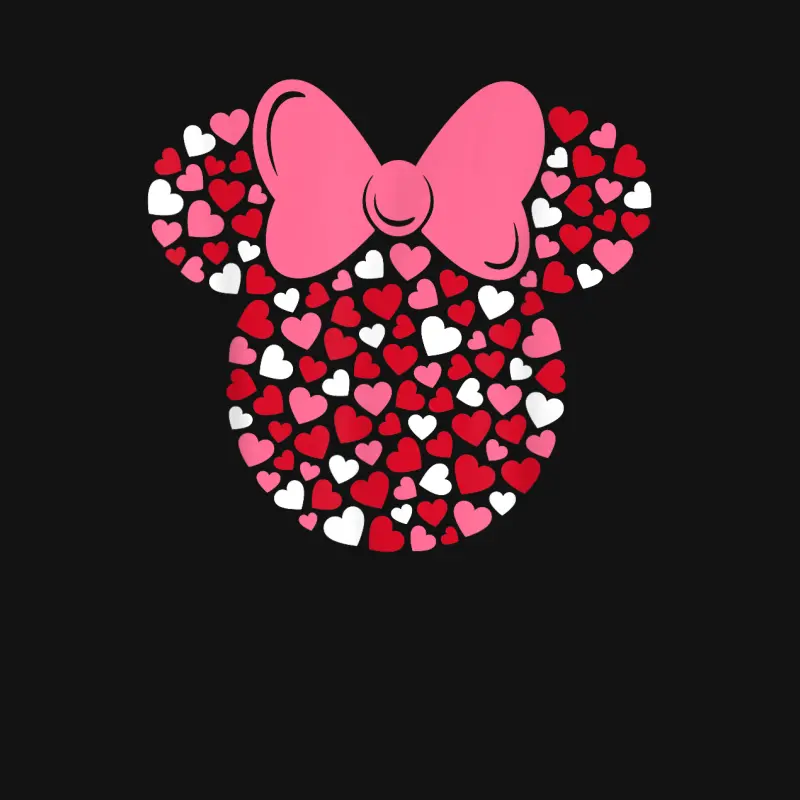 Disney Minnie Mouse Icon Pink Hearts Valentine's Day , Black, Small Unisex Long Sleeve T-Shirt