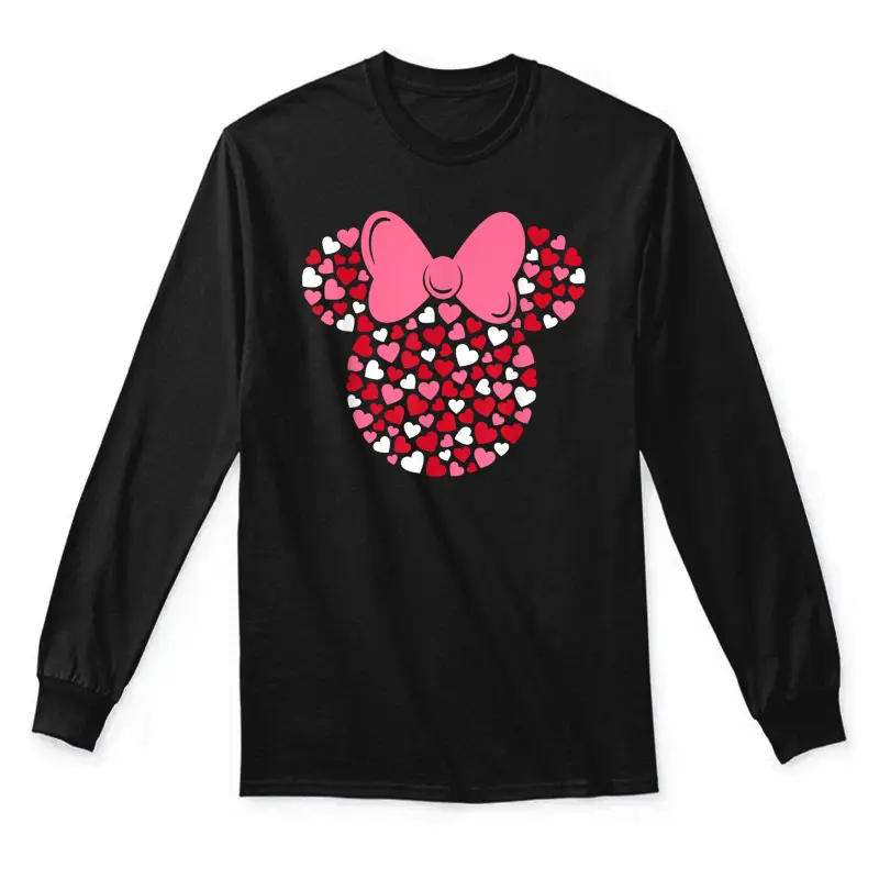 Disney Minnie Mouse Icon Pink Hearts Valentine's Day , Black, Small Unisex Long Sleeve T-Shirt