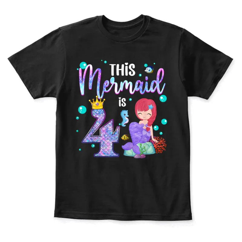 Girls 4Th Birthday This Mermaid Is 4 Years Old Mermaid Kids Youth Staple T-Shirt
