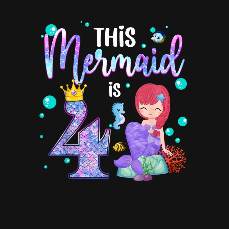 Girls 4Th Birthday This Mermaid Is 4 Years Old Mermaid Kids Youth Staple T-Shirt