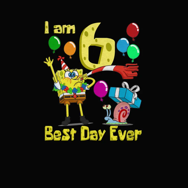 Mademark X Spongebob Squarepants - Spongebob I Am 6 Years Old Birthday Party Toddler Staple T-Shirt
