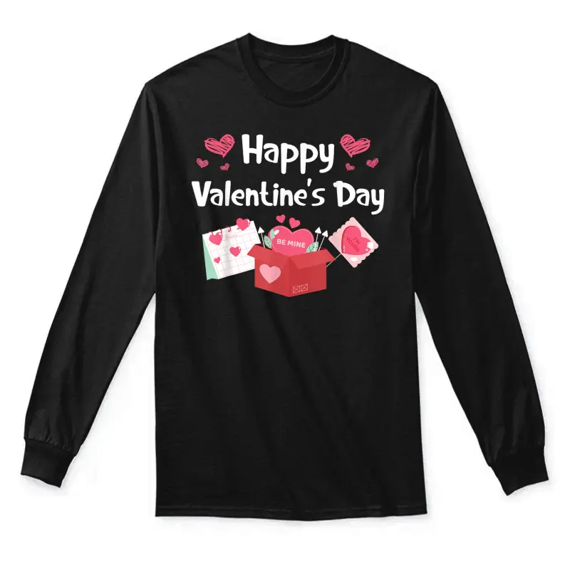 Happy Valentines Day Be Mine Cute Hearts V-Day Pajama Unisex Long Sleeve T-Shirt