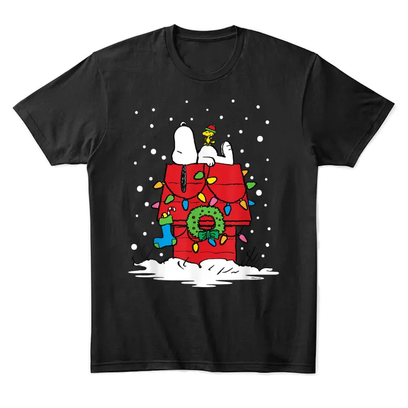 Peanuts Holiday Snoopy And Woodstock Stocking Unisex Staple T-Shirt